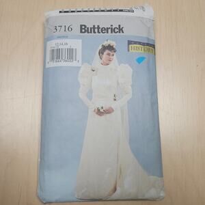 Butterick Making History Wedding Dress Pattern 3716 Sizes 12,14,16 Veil, Train